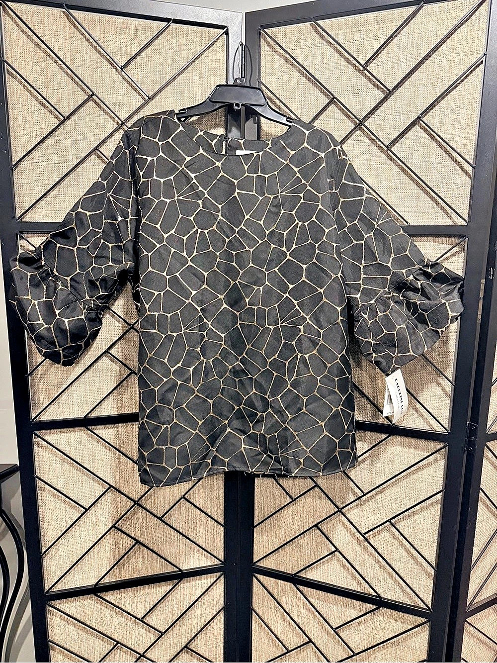 Caroline Rose Style 2408W Metallic Geometric Blouse in Black & Gold Size 2X NWT